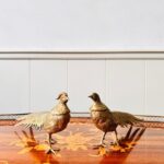 Vintage Bronze Pheasant Figurines – French Table Centerpiece, Realistic Bird Sculptures for Dining Decor