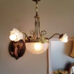 French Brass Pendant Chandelier – 4-Light Vintage Fixture with Ornate Scroll Arms - Image 4