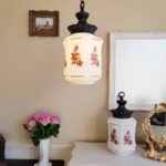 Vintage Pair of Pendant Opaline White Glass Light Lamps Art Deco Ceiling Lamps - Image 2