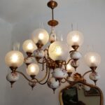 Vintage Chandelier, home decor, big chandelier, with 10 Lights, Made of Porcelain with Frosted Glass Globes