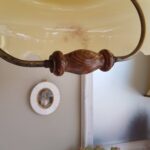 Big Pendant Light Lamp, opaline glass and wood handle, hard to find lull down lamp - Image 7