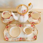 Queen Anne Summer Rose, Porcelain Table Set for 2, Gold Glided, Porcelain Tableware - Image 3