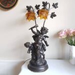 French Cherub Table Lamp – Ornate Gold Statue Lamp with Angels, Vintage Baroque Desk Light - Image 3