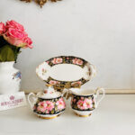 Provincial Flowers Alberta Rose milk sugar tray, England porcelain 1975 LTD