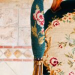 French Tapestry Armchair with Roses – Carved Wood Frame, Shabby Cottage Accent - Image 6