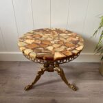 Hollywood Regency Marble Side Table – Round Onyx Look Accent Table