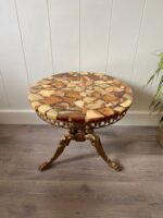 Hollywood Regency Marble Side Table – Round Onyx Look Accent Table