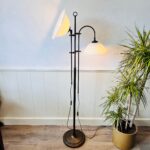 Mid Century Floor Lamp with Dual Milk Glass Shades – 70s Standing Lighting Fixture
