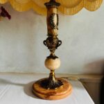 Tall Italian Marble Table Lamp with Fringed Shade – Hollywood Regency Style - Image 7