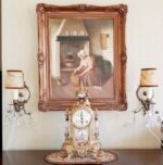 Pair of Bronze Ribbon Wall Sconces with Crystal Drops and Porcelain Medallions - Image 3