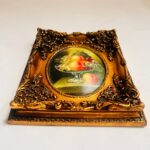 Vintage Hand-Painted Still Life: Convex Wood Wall Art in Ornate Gold Frame - Image 4