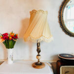 Tall Italian Marble Table Lamp with Fringed Shade – Hollywood Regency Style