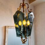French Etched Glass Lantern – Art Deco Hanging Ceiling Light - Image 2