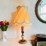 Tall Italian Marble Table Lamp with Fringed Shade – Hollywood Regency Style - Image 2