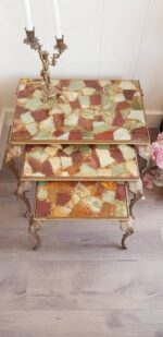 Italian Nesting Tables – Set of 3, Hollywood Regency Style, Gilt Frame with Glass Tops - Image 9