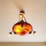 French Brass Chandelier with Satin Vianne Shades – 6-Light Ruffled Glass Light Fixture