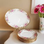 Queen Anne Summer Rose Porcelain Table Set – Vintage English Floral Gold Gilded China