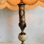 Tall Italian Marble Table Lamp with Fringed Shade – Hollywood Regency Style - Image 6