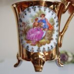 Vintage 4 Feet Demitasse Cup and Saucer, Fragonard Scenes, Fine Porcelain 22 Karat Gold - Image 5