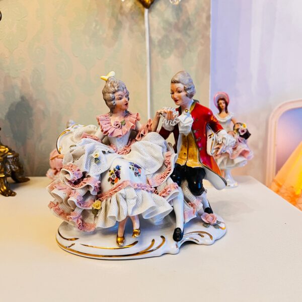 Dresden lace porcelain figurine Victorian man and woman