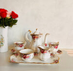 Queen Anne Summer Rose, Porcelain Table Set for 2, Gold Glided, Porcelain Tableware