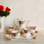 Queen Anne Summer Rose, Porcelain Table Set for 2, Gold Glided, Porcelain Tableware