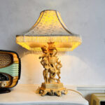 Vintage Cherubs Lamp, vintage table lamp, big lampshade, special lighting, romantic lighting