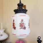 Vintage Pair of Pendant Opaline White Glass Light Lamps Art Deco Ceiling Lamps - Image 4