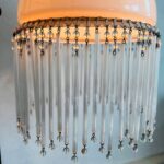 Vintage art deco stand lamp, floor lamp, brass lamp, 2 milk glass lampshades with fringes, 70s vintage lamps - Image 6