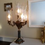 Bronze and Green Marble Column Table Lamp – Mid Century Corinthian Lighting - Image 6