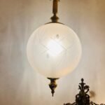 Art Nouveau Frosted Glass Lamps Mid-Century Globe Set Sculptural Table Lighting