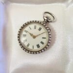 Victorian Ladies Pocket Watch – Blue Enamel, Gold Stars, Silver Case with Pearls - Image 2