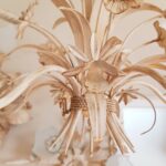 Italian Tole Chandelier – 5-Arm Wheat & Floral Light, Mid Century Hollywood Regency Style - Image 4