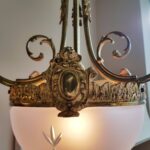 French Brass Pendant Chandelier – 4-Light Vintage Fixture with Ornate Scroll Arms - Image 7