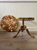 Hollywood Regency Marble Side Table – Round Onyx Look Accent Table - Image 4