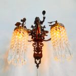 Unique French cherub/putti wall sconce 2 arms, crystals lampshade, Pendant light, Home lighting, Hanging lamp, Interior design