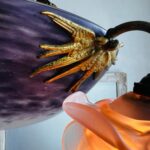 French Crystal Chandelier – Purple Glass Pendant Light, 4 Bulb Fixture, Antique Brass Finish - Image 7