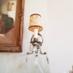 Pair of Bronze Ribbon Wall Sconces with Crystal Drops and Porcelain Medallions - Image 2