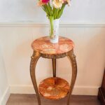 Rosso Verona Marble Pedestal – Hollywood Regency Tall Plant Stand or Accent Table