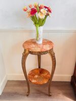 Rosso Verona Marble Pedestal – Hollywood Regency Tall Plant Stand or Accent Table