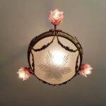 French Art Deco Chandelier: Vianne Frosted Pink Glass, 1930s Lighting - Image 4