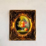 Vintage Hand-Painted Still Life: Convex Wood Wall Art in Ornate Gold Frame