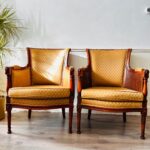 Pair of Louis XVI Bergère Chairs – Wood Frame with Cane Seats, French Accent Chairs