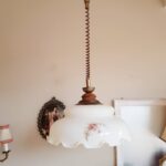 Big Pendant Light Lamp, opaline glass and wood handle, hard to find lull down lamp - Image 6