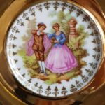 Vintage 4 Feet Demitasse Cup and Saucer, Fragonard Scenes, Fine Porcelain 22 Karat Gold - Image 4