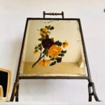 Victorian Brass Fireplace Screen with Beveled Mirror and Hand Painted Floral Motif - Image 3