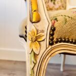 French Louis XV Style Armchair – Gold Gilt Details, Tapestry Upholstery, Circa 1920 - Image 7
