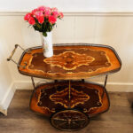 Italian Brass Bar Cart – 1960s Hollywood Regency Trolley with Glass Shelves