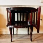 Hand Carved Mahogany Display Cabinet – Oval Tray Top Tea Table, Vintage Accent - Image 2