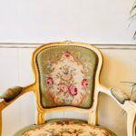 Antique Queen Anne style armchair tapestry with roses - Image 5